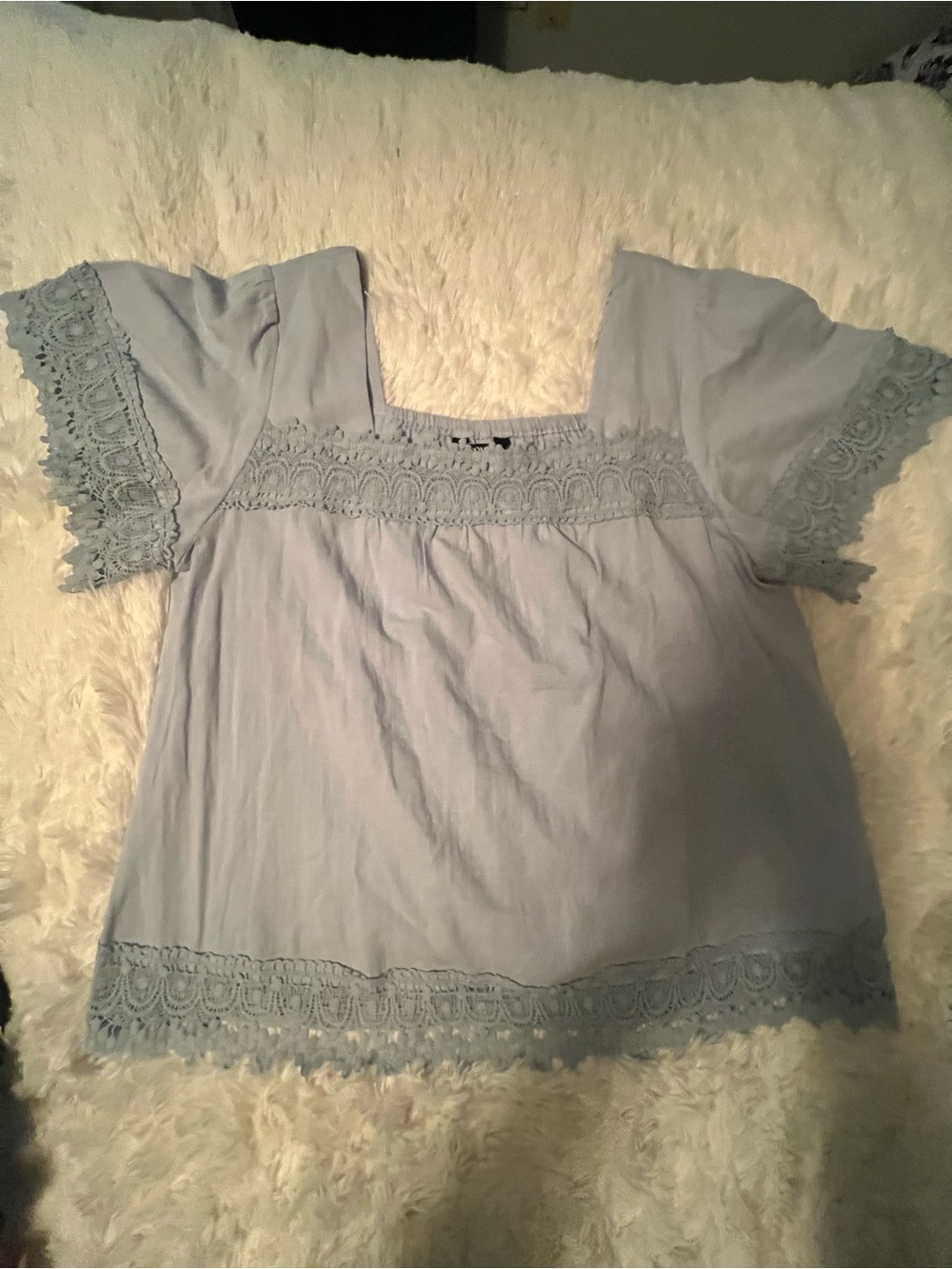 BloomChic Pale Blue Lace-Trim Square Neck Top